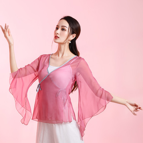 古典舞舞蹈服練功服女身韻紗衣仙氣飄逸上衣民族舞演出服