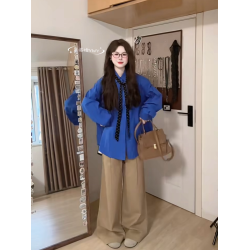 早春夏季2025年新款克萊因藍色襯衫外套女法式高級感內搭長袖上衣