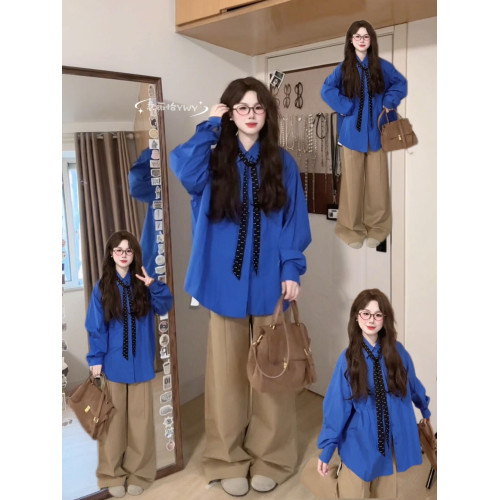 早春夏季2025年新款克萊因藍色襯衫外套女法式高級感內搭長袖上衣