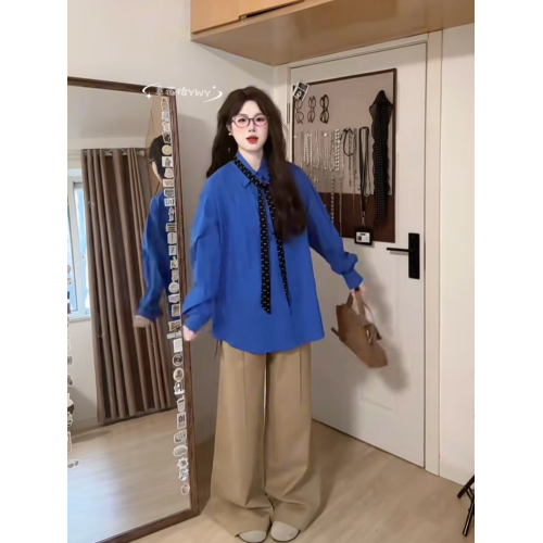 早春夏季2025年新款克萊因藍色襯衫外套女法式高級感內搭長袖上衣