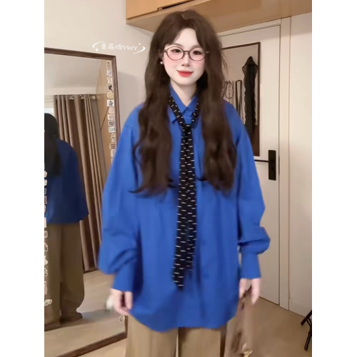 早春夏季2025年新款克萊因藍色襯衫外套女法式高級感內搭長袖上衣