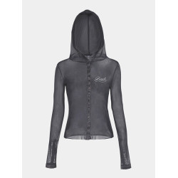 badblood韓國防曬衫女透視單排釦連帽衫辣妹美式長袖字母開衫外套