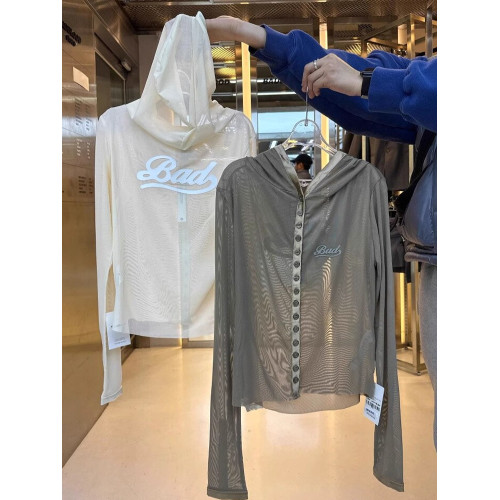 badblood韓國防曬衫女透視單排釦連帽衫辣妹美式長袖字母開衫外套