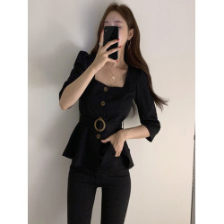 法式設計感小衆氣質泡泡袖襯衫女七分袖小衫春夏新款收腰顯瘦上衣