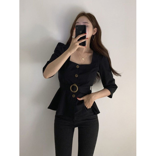 法式設計感小衆氣質泡泡袖襯衫女七分袖小衫春夏新款收腰顯瘦上衣