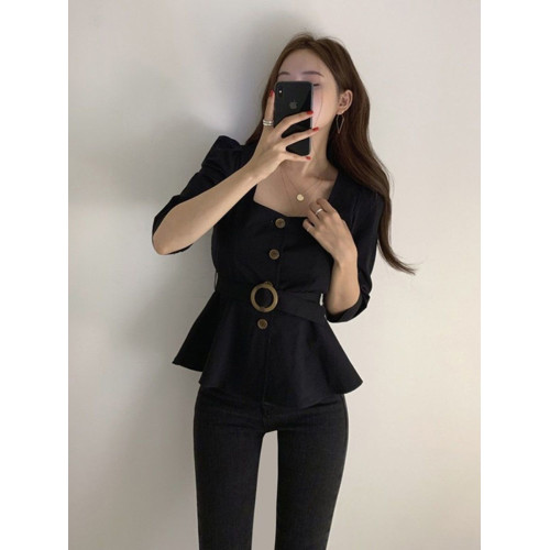 法式設計感小衆氣質泡泡袖襯衫女七分袖小衫春夏新款收腰顯瘦上衣