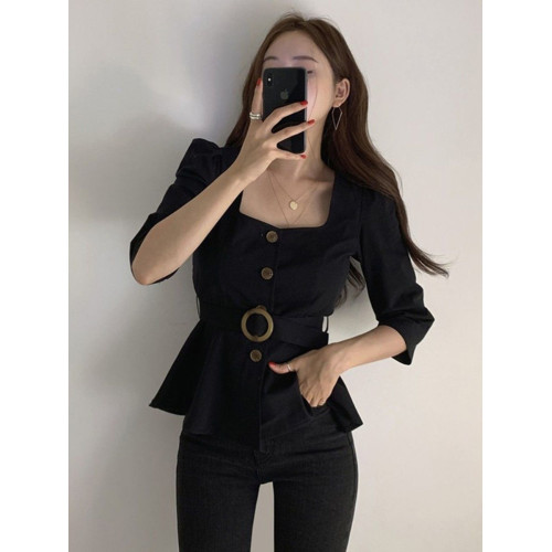 法式設計感小衆氣質泡泡袖襯衫女七分袖小衫春夏新款收腰顯瘦上衣