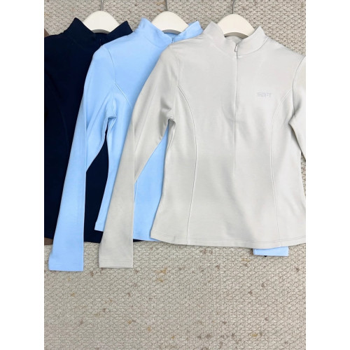 半高領 修身拉鍊 薄絨長袖 打底衫