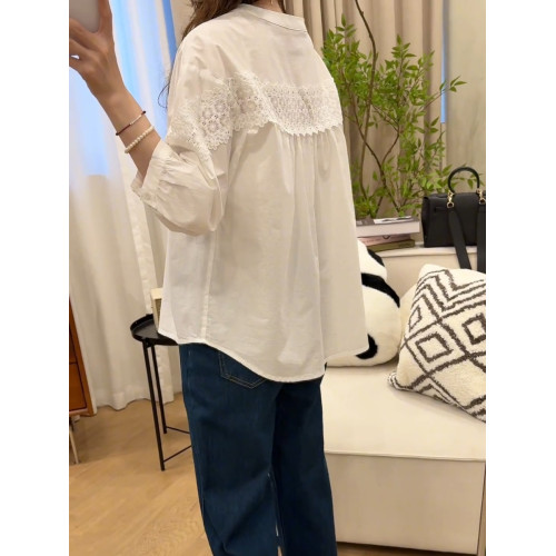 洋氣減齡拼接蕾絲法式白襯衫女早春夏款松弛感寬鬆顯瘦七分袖上衣