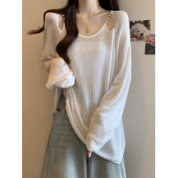 大碼胖mm女裝夏季新款寬鬆針織衫防曬衣罩衫遮肚百搭顯瘦長袖上衣