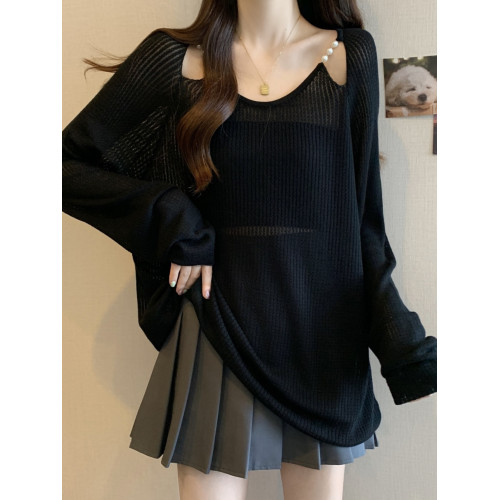 大碼胖mm女裝夏季新款寬鬆針織衫防曬衣罩衫遮肚百搭顯瘦長袖上衣