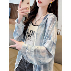 納米冰絲風防曬衣女夏季輕薄透氣紥染漸變色大碼連帽外套上衣