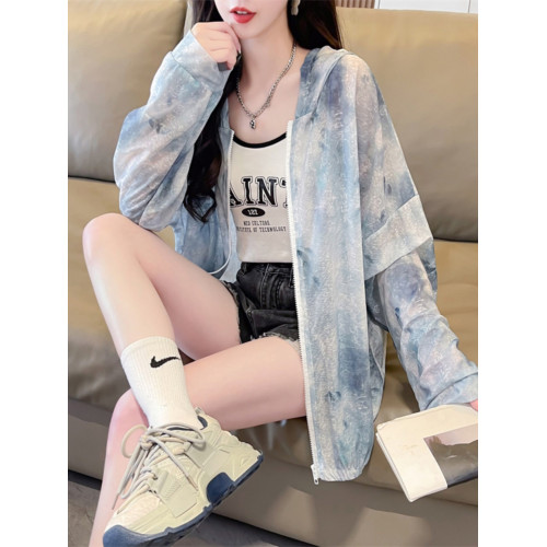 納米冰絲風防曬衣女夏季輕薄透氣紥染漸變色大碼連帽外套上衣