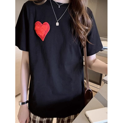 愛心刺綉純棉T恤女夏季新款潮牌歐貨短袖半袖美式高街上衣打底衫