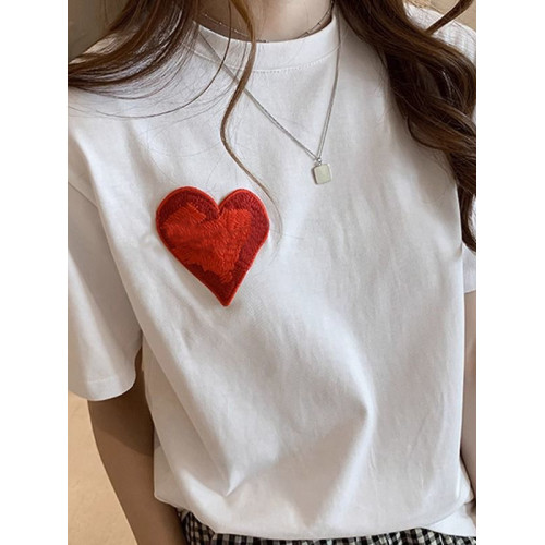 愛心刺綉純棉T恤女夏季新款潮牌歐貨短袖半袖美式高街上衣打底衫