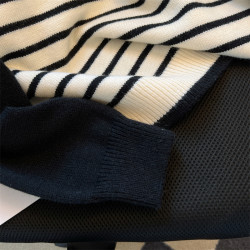 專櫃撤廻！2025春季新款慵懶風條紋圓領毛衣女百搭內搭帶鏈針織衫