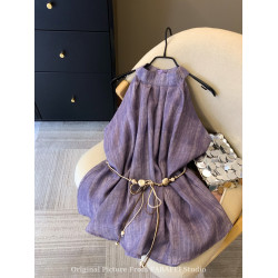 專櫃撤廻剪標波嬉風漸變藍色掛脖背心襯衫女夏季辣妹削肩雪紡上衣