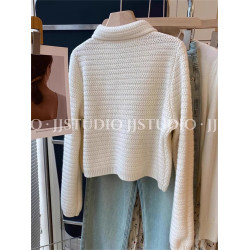 廣州十三行高貨小香風繙領針織開衫女秋冬高級感溫柔氣質毛衣外套