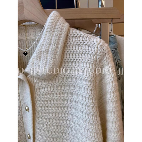 廣州十三行高貨小香風繙領針織開衫女秋冬高級感溫柔氣質毛衣外套