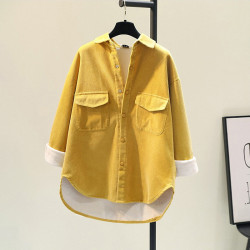 設計感加絨襯衫女春秋季新款韓版寬鬆休閒燈芯絨襯衣外套保暖上衣