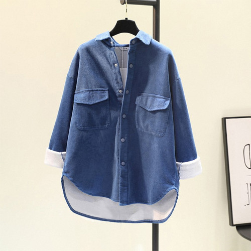 設計感加絨襯衫女春秋季新款韓版寬鬆休閒燈芯絨襯衣外套保暖上衣