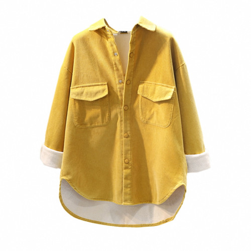 設計感加絨襯衫女春秋季新款韓版寬鬆休閒燈芯絨襯衣外套保暖上衣