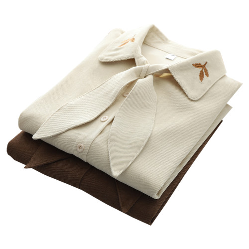 2025秋季新款燈芯絨兔耳蝴蝶結長袖襯衫女內搭甜美設計感小衆上衣