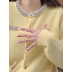 溫柔風毛衣針織開衫燙鑽設計感上衣外套長袖休閒2025秋季新款慵懶