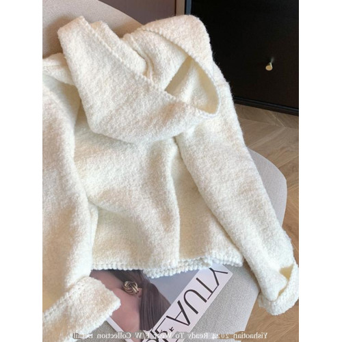 自畱款推薦~米白色連帽毛衣開衫女秋冬新款慵懶寬鬆軟糯針織外套