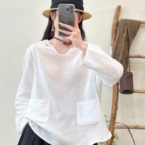 純棉襯衫精美刺綉連帽純色雙層紗套頭襯衣女上衣0.19 B1652