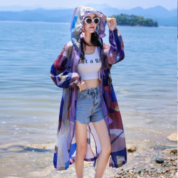 迷彩防曬衣女中長款2023夏新款長袖超仙透氣防曬服過膝洋氣薄外套