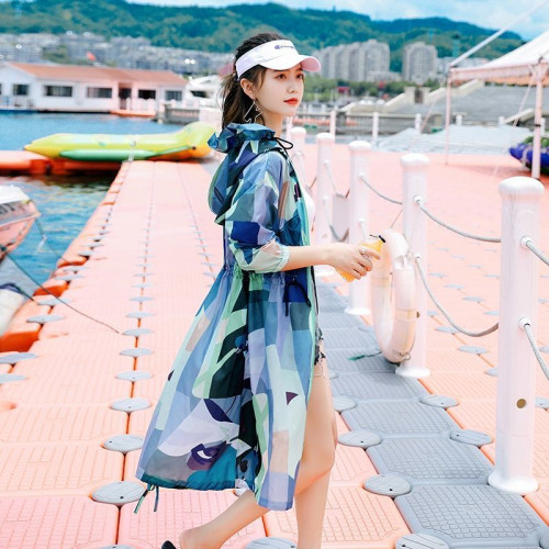 迷彩防曬衣女中長款2023夏新款長袖超仙透氣防曬服過膝洋氣薄外套