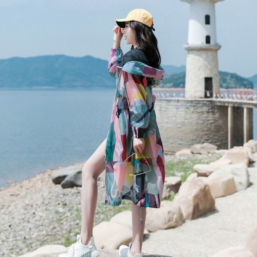 迷彩防曬衣女中長款2023夏新款長袖超仙透氣防曬服過膝洋氣薄外套