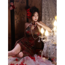 OUTFlT STUDIO 性感新中式改良旗袍女2025新款風情萬種掛脖包臀裙