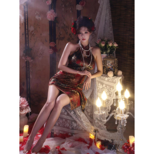 OUTFlT STUDIO 性感新中式改良旗袍女2025新款風情萬種掛脖包臀裙