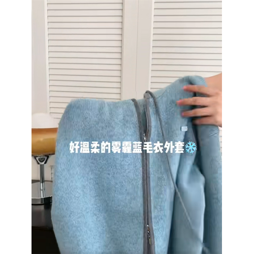 2025秋冬新款雙拉鍊連帽針織開衫女冬季新款寬鬆顯瘦減齡毛衣外套