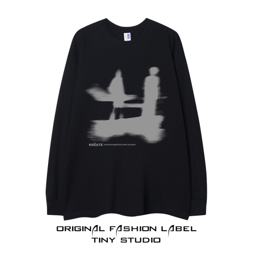 日系街頭潮休閒小衆oversize設計感重磅棉影子長袖情侶寬鬆上衣冬