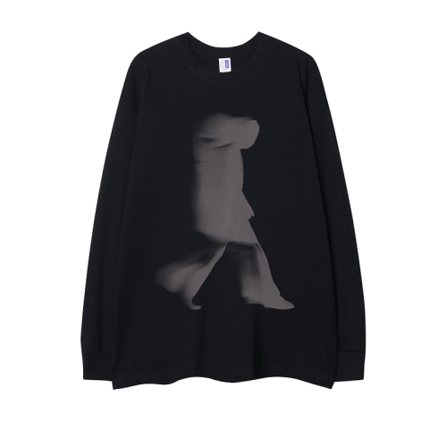 日系街頭潮休閒小衆oversize設計感重磅棉影子長袖情侶寬鬆上衣冬