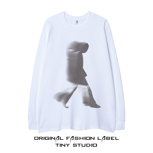 日系街頭潮休閒小衆oversize設計感重磅棉影子長袖情侶寬鬆上衣冬