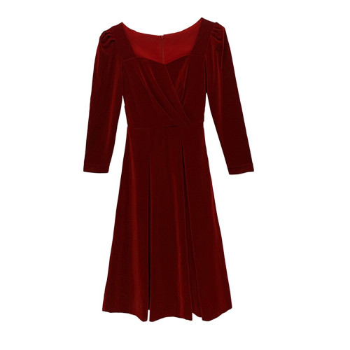 2025秋冬新款復古小紅裙結婚訂婚廻門敬酒服高級感禮服紅色連衣裙