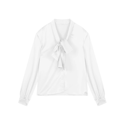 法式蝴蝶結長袖緞面襯衫女設計感小衆秋冬季寬鬆氣質襯衣別致上衣