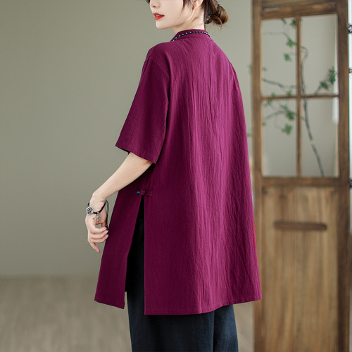 高級減齡大碼復古文藝百搭夏新款高檔文藝優雅復古套頭襯衫上衣女