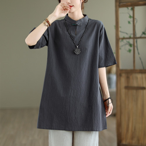 高級減齡大碼復古文藝百搭夏新款高檔文藝優雅復古套頭襯衫上衣女