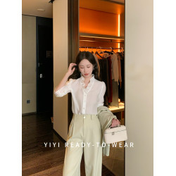 [春日萬金油]小個子法式 V 領荷葉邊襯衫女2026新款春季白色內搭