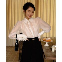 復古法式白色長袖襯衫女設計感小衆宮廷風襯衣高級感氣質別致上衣