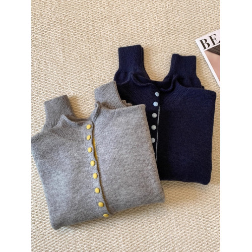 廣州十三行高貨爆款~獨特超好看 撞色立領針織開衫內搭上衣女秋冬