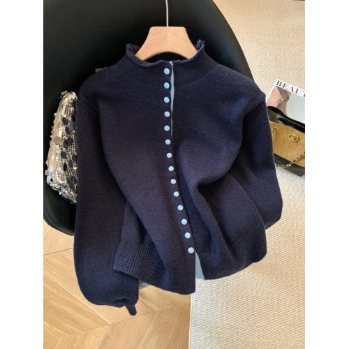 廣州十三行高貨爆款~獨特超好看 撞色立領針織開衫內搭上衣女秋冬