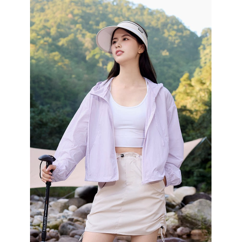 KMV真維斯戶外短款防曬衣女2026新款夏冰絲涼感連帽防紫外線外套