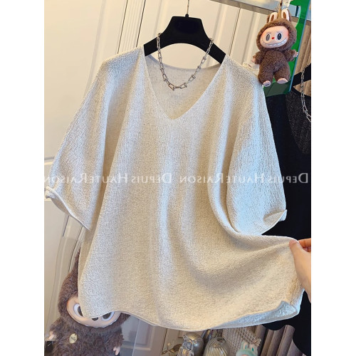 氣質薄款上衣t恤針織舒適純色慵懶風通勤2025夏季短袖防曬服休閒