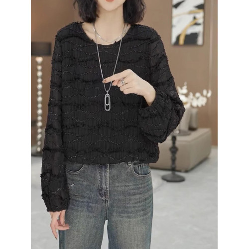 圓領打底衫通勤減齡秋季長袖2024純色休閒簡約t恤百搭外穿上衣女